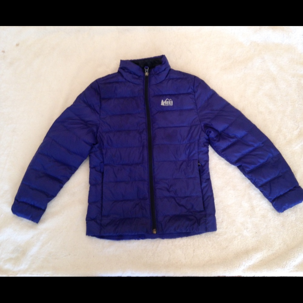 REI kids XS blue down jacket